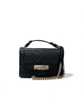 Chanel Bag Shoulder Black Gold Click Label Logo Single Flap Chain 2-Way